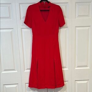 Ann Taylor Red A-Line V-Neck Midi Dress